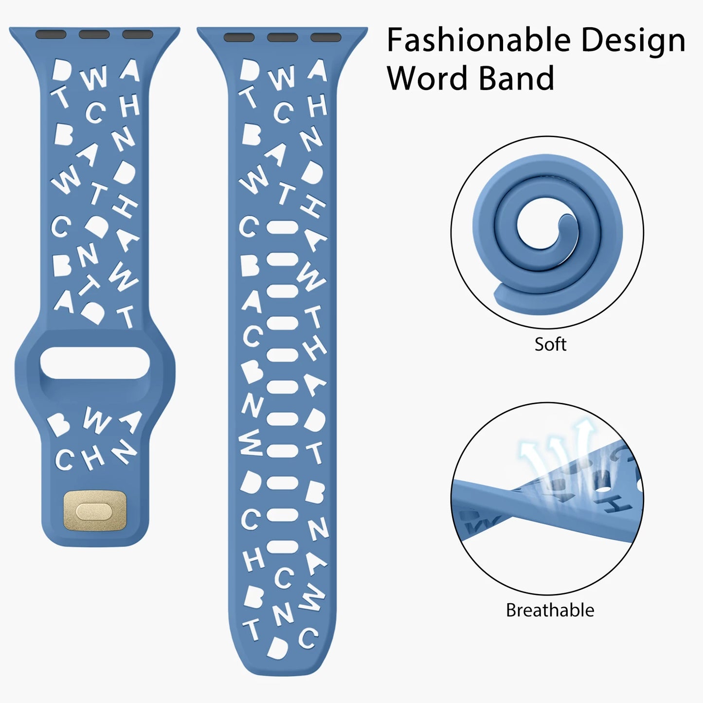 Hollow Alphabet Strap For Apple Watch 49mm 45mm 44mm 41mm 40mm 38mm Silicone Watchband For iWatch Series Ultra 2 9 8 7 6 5 4 3 2