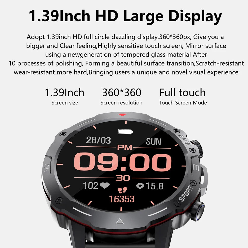 1.39" Outdoors Sports Fitness Men Smart Watch Blue Tooth Call Heart Rate Blood Oxygen Waterproof Watches Music 2024 Smartwatch