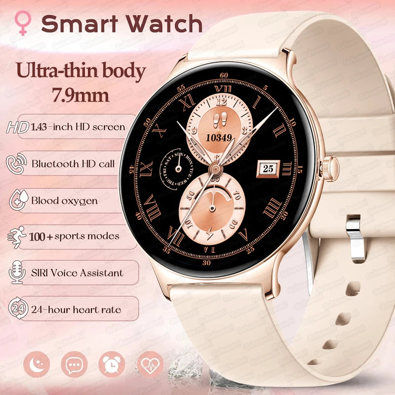 2024 New Ultra Thin Women Smart Watch 1.43" AMOLED 466*466 HD Pixel Display Always Show Time Call Reminder Smartwatch Ladies+Box