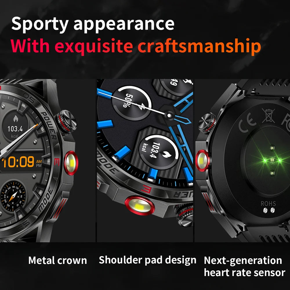 New GPS Smart Watch Men 1.85'' HD Screen Outdoor Compass Flashlight Laser Light 450 mAh Large Battery BT Call Smartwatch 2024