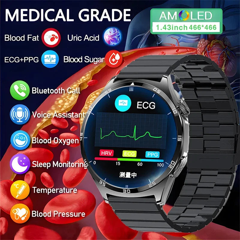 2024 New Men Blood Sugar Smartwatch Laser Treatment Blood Lipid Uric Acid Blood Sugar Fitness Tracker Bluetooth Call Smart Watch