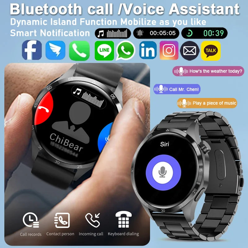 For Android IOS Man Smart Watch Men IP68 NFC GPS Tracker AMOLED 360*360 HD Screen Blood Sugar Bluetooth Call Smartwatch Men 2024