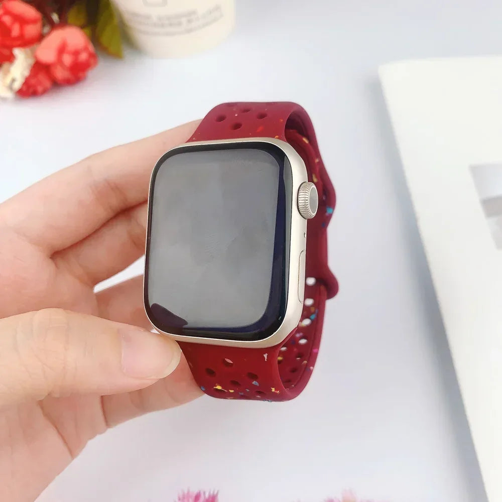 Silicone Band for Apple Watch Strap Ultra 2 49mm 42mm 45mm 44mm 41mm Color Particles Bracelet for IWatch Series 9 8 7 6 5 SE 4 3