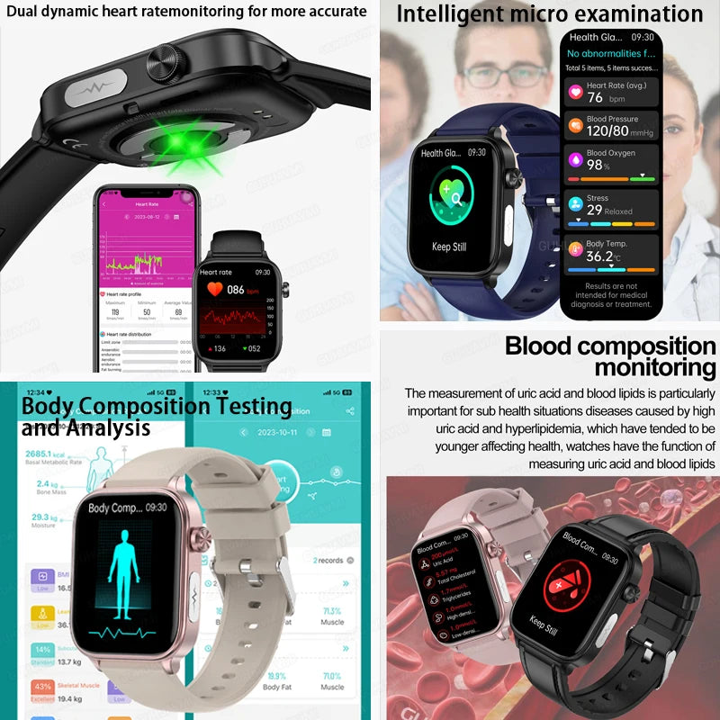 2024 New Medical Grade Smart Watch Men Women Blood Glucose Lipid and Uric Acid Bluetooth Call Sport Health smartwatch For Huawei