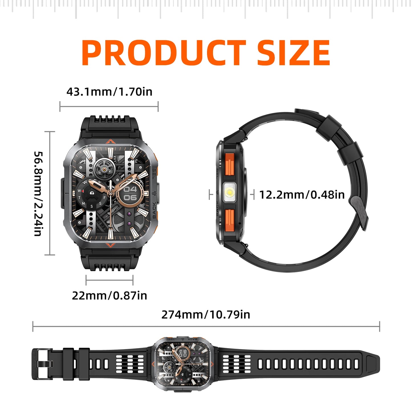 2024 New Smart Watch Men 3ATM Waterproof 2.02" HD Screen With Compass LED Flashlight Health Monitoring Outdoor Sports SmartWatch