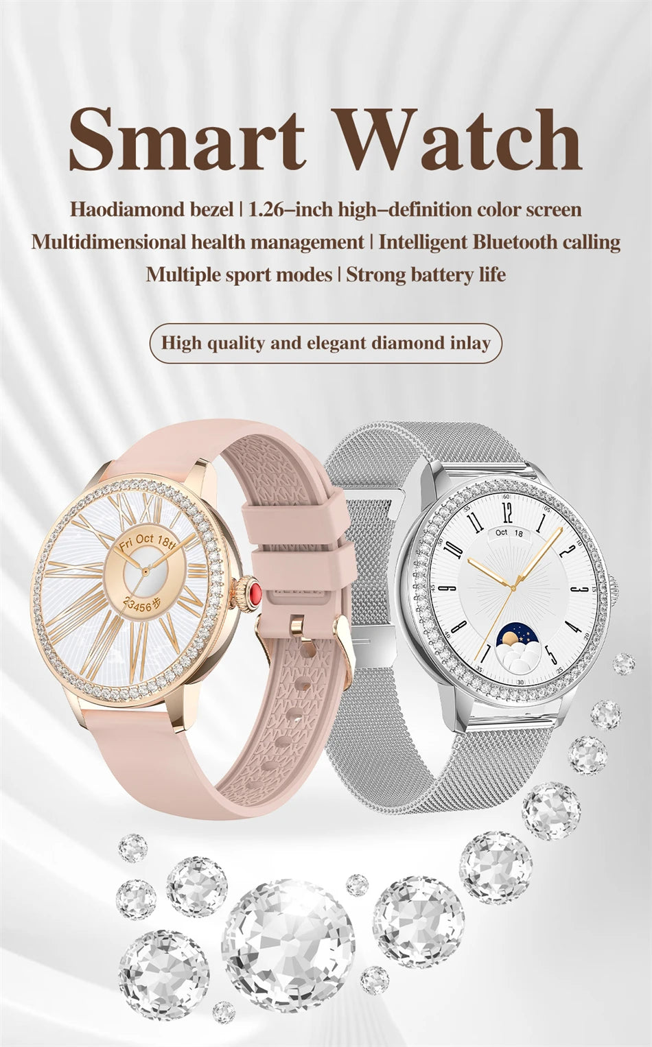 2024 New Smart Watch Women 1.26 inch Diamond Case Sports Bracelet Heart Rate Blood Oxygen Bluetooth Call Smartwatch For Xiaomi