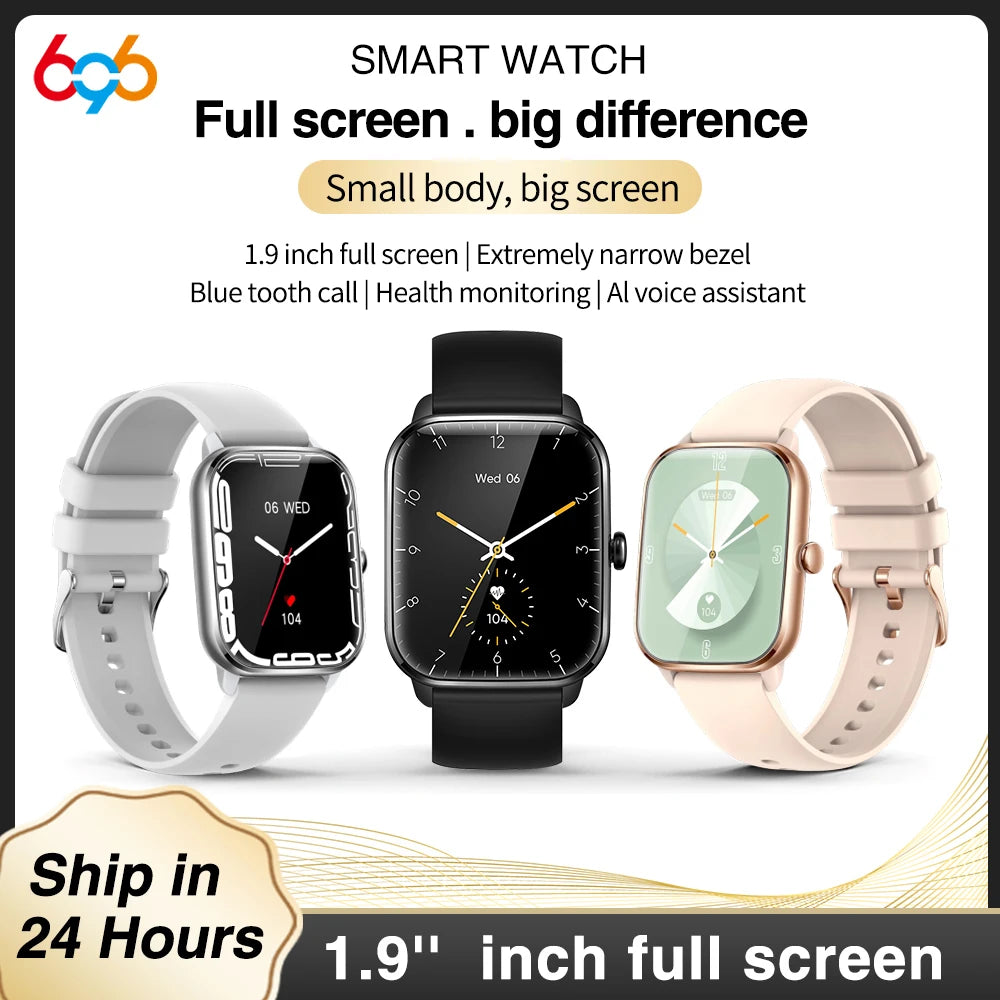 2024 New 1.9" Men Blue Tooth Call Sports Fitness Smartwatch Waterproof  Bracelet Heart Rate Voice Assistant Women Smart Watch