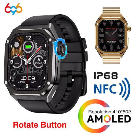 2024 Men Blue Tooth Call 1.96" AMOLED Smart Watch IP68 Waterproof  Music Play Sports Fitness Heart Rate Bracelet NFC Smartwatch