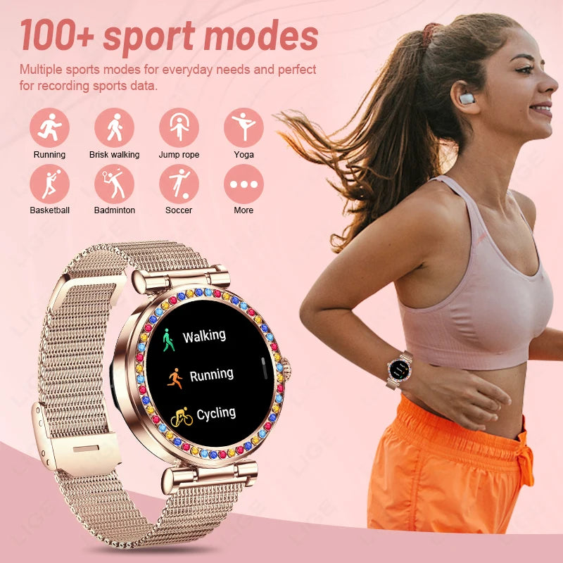 LIGE Pretty Colored-diamonds Smart Watch Woman 2024 Bluetooth Call Waterproof Smartwatch Women Custom Watch Face Ladies Watches