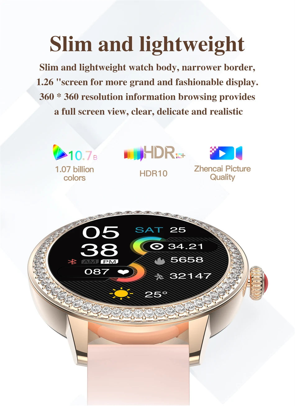 2024 New Smart Watch Women 1.26 inch Diamond Case Sports Bracelet Heart Rate Blood Oxygen Bluetooth Call Smartwatch For Xiaomi