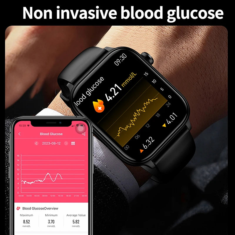 2024 New ECG+PPG Uric Acid Non-Invasive Blood Sugar Smartwatch Men Bluetooth Call Heart Rate Blood Pressure Smart Watch Women