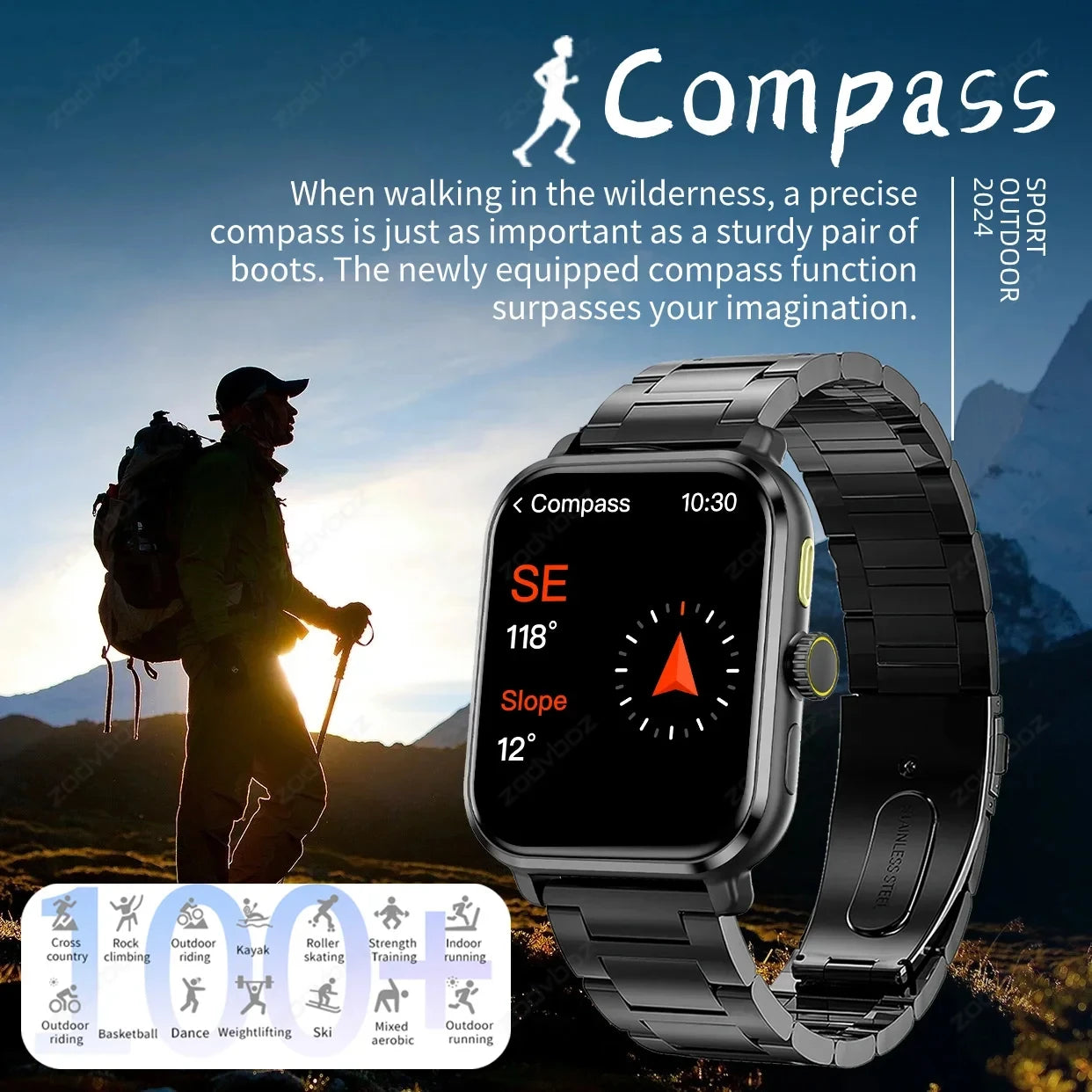 2024 New Smart Watch Men Always-on Screen Bluetooth Call Sport Watches Women GPS Tracker Compass Altituder Waterproof Smartwatch