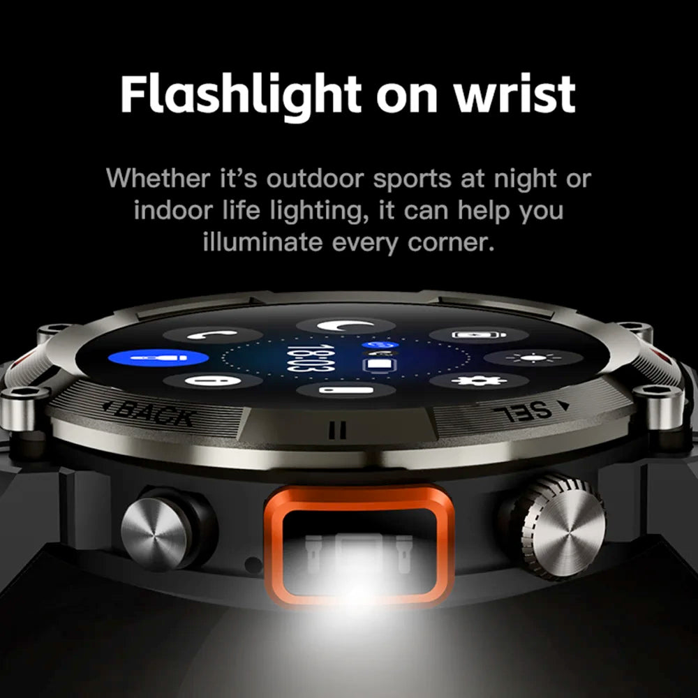 2024 Outdoor Sport Smartwatch Men Flashlight Heart Rate Fitness Bracelet Bluetooth Call Whatsapp Notification Waterproof Watch