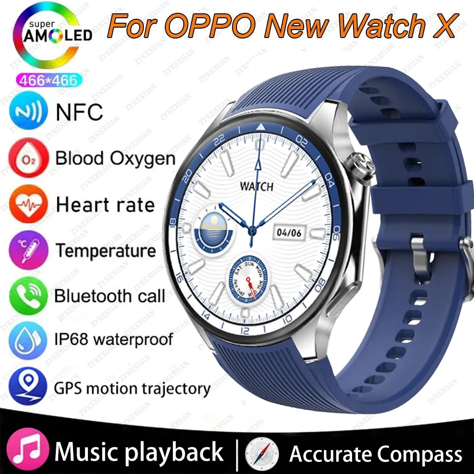 For HUAWEI OPPO Watch X High-End Business Watch Music Playback Smartwatch Men Sports Fitness Waterproof Bracelet 2024 New