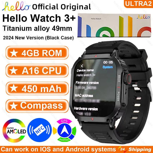 Smartwatch 2024 Official Original Hello Watch 3 Plus ULTRA 49mm AMOLED 4GB NFC GPT Compass Bluetooth Call Clock Smart Watch Men