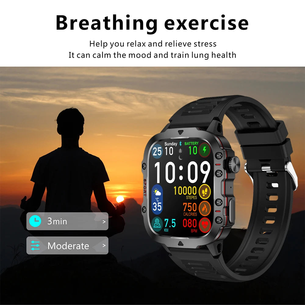 New Rugged Military Black Smart Watch Men For Android Xiaomi IOS 3ATM Waterproof Sport Fitness Ai Voice Smartwatch Outdoor 2024