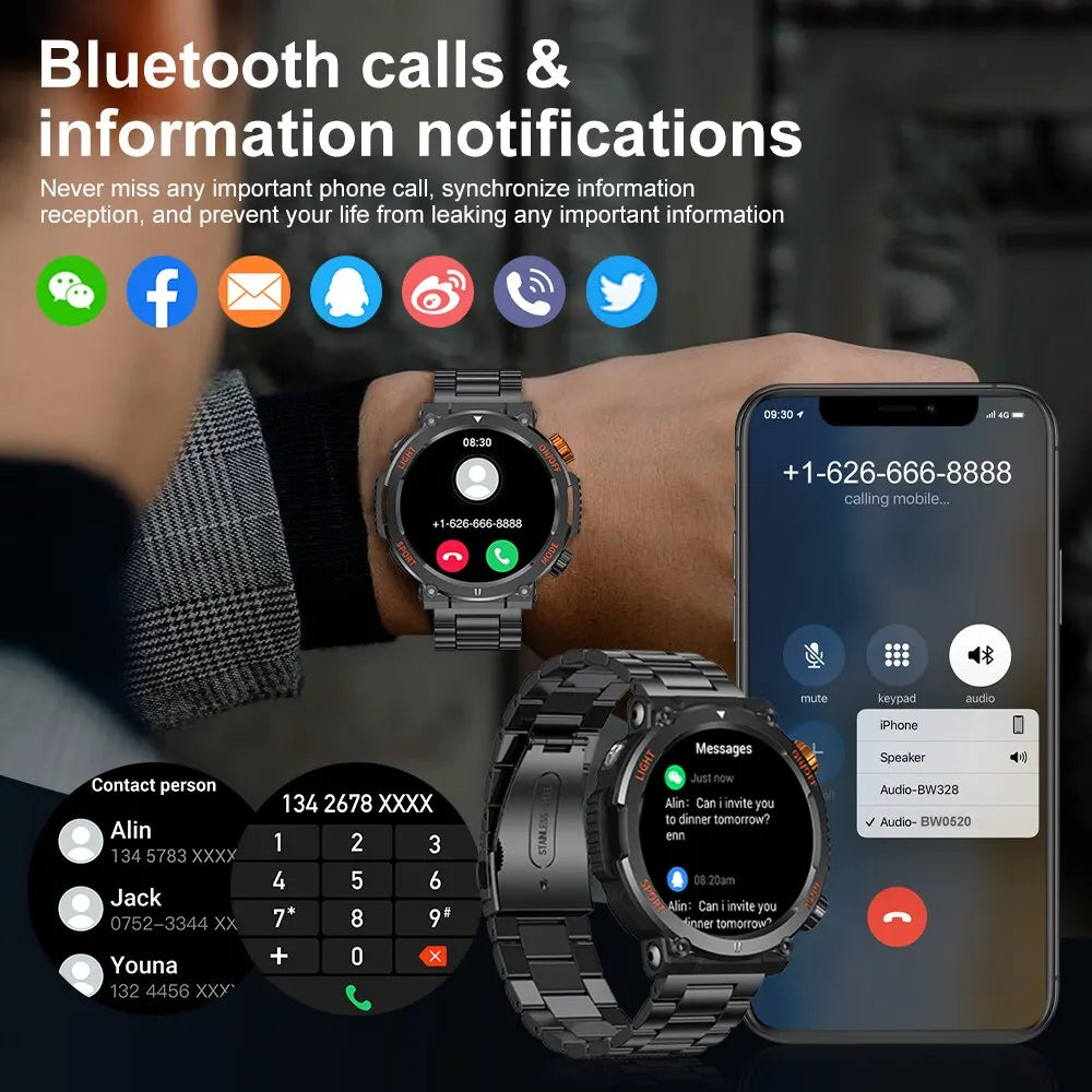 2024 New Smart watch For men 100+Sports Fitness Outdoor Survival Compass LED Light Watches Bluetooth Call Smartwatch reloj 시계