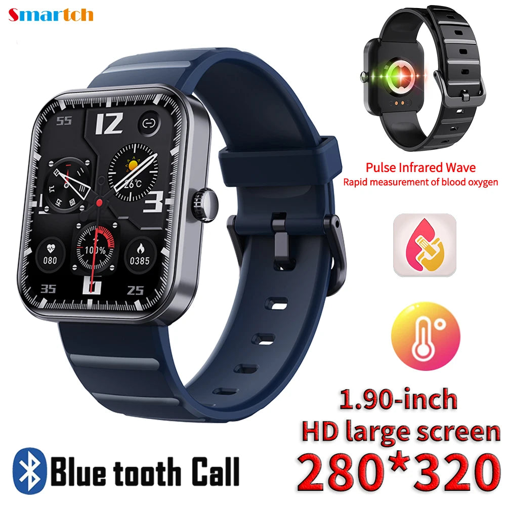 2024 New 1.9" Men Women Blood Glucose Heartrate BLood Oxygen Temperature Monitor Health Smart Watch Sports Waterproof Smartwatch