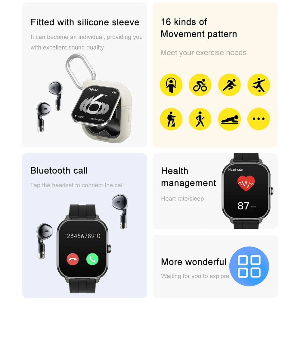 2024 2-In-1 Smartwatch Built In Earphones Man 2 Inch NFC Make/Answer Call Multi Sport Exercise Tracker For Iphone Android