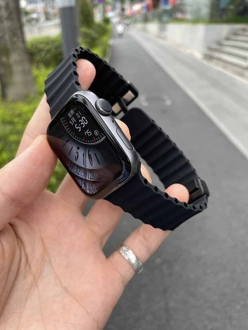 Ocean Strap for Apple Watch 9 8 7 Ultra Band 49mm 45mm 44mm 41mm 42mm 40mm Silicone Magnetic Sport Bracelet iWatch Series 6 se 5