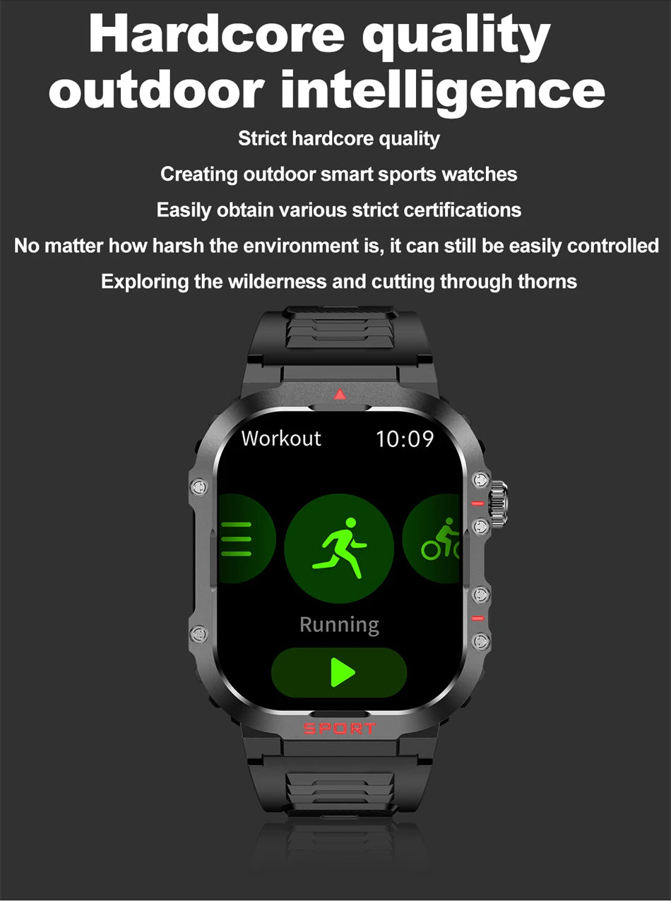 2024 Military Smart Watch Men 2.01 Inch HD Screen Waterproof Health Monitor Outdoor Sport Ai Voice Bluetooth Call Smartwatch