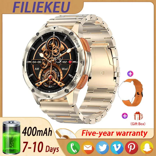 FLIEKEU 2024  Smart Watch Men IP68 Waterproof Sports Bluetooth Call  Smart Watches Man Gold Stainless Steel  smartwatch Men