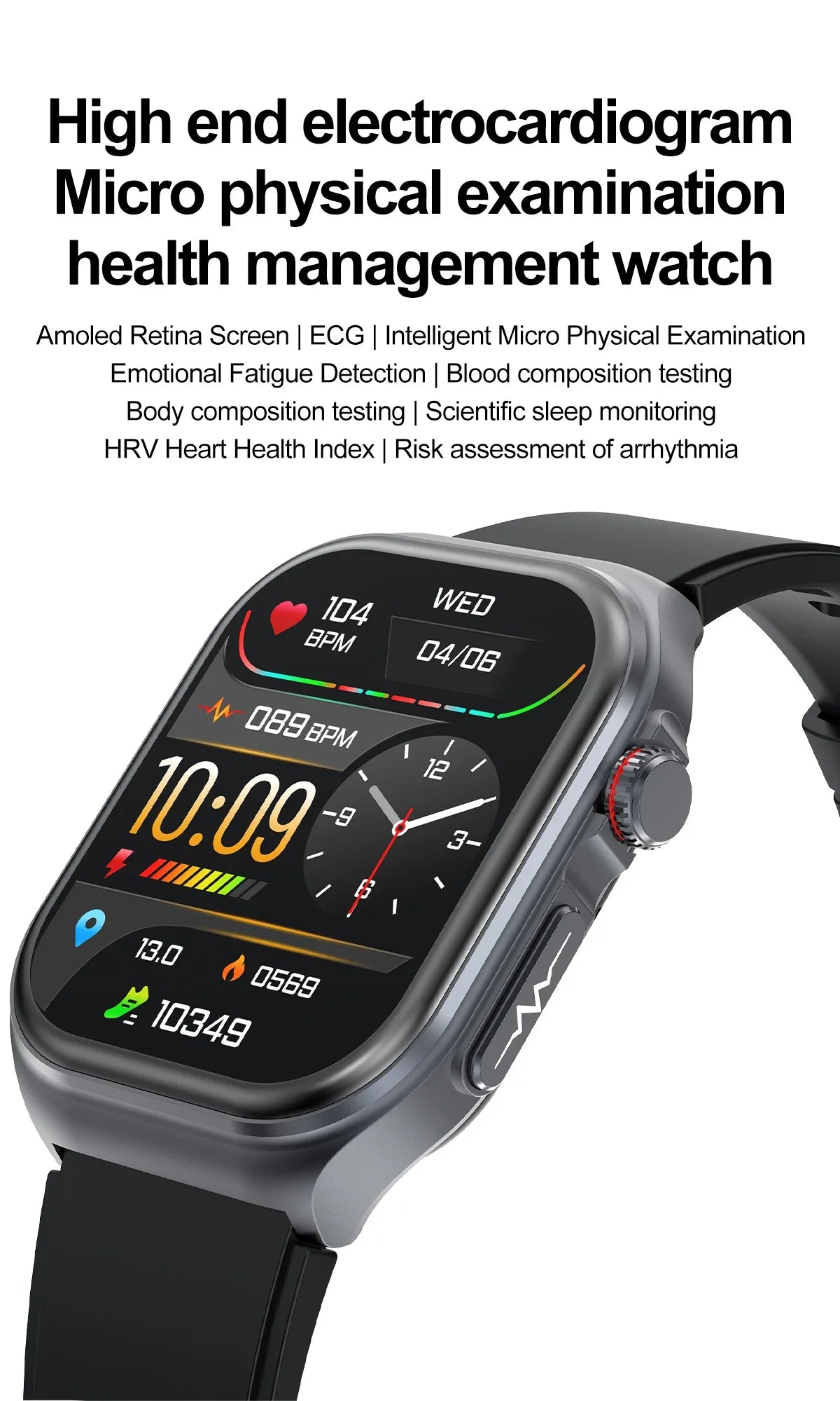 2024 ECG+PPG Smart Wtach Men AMOLED Screen AI Medical Diagnosis Healthy Watches Blutooth Call Voice Assistant Smartwatch For Men