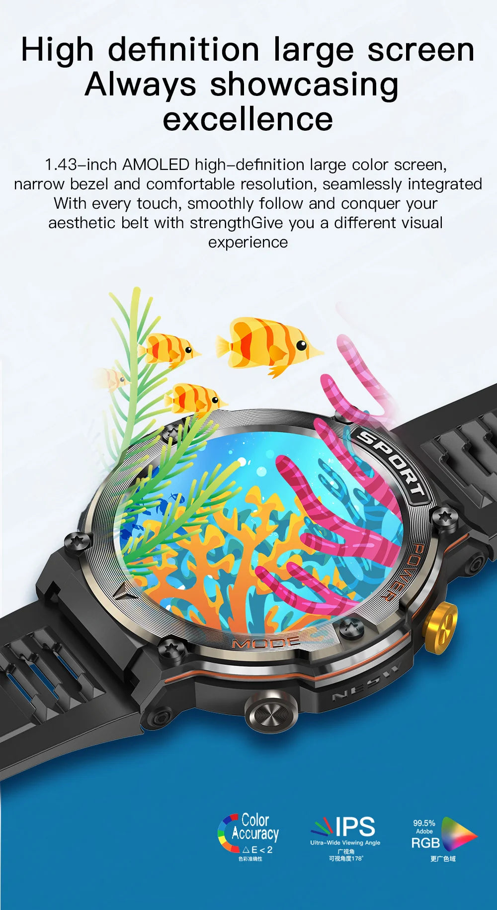 2024 New Outdoor Smartwatch Men Sport Waterproof Watches 1.43'' Amoled Blood Pressure Compass Smart Watch for Android Xiaomi Ios