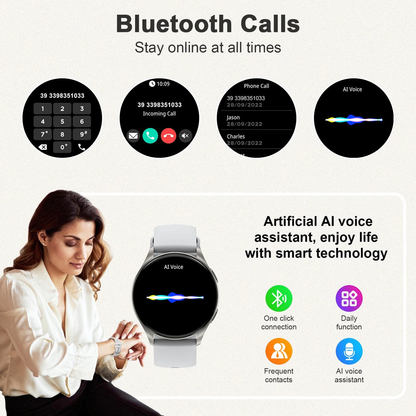 New 2024 Blackview X20 Smart Watch 1.43” HD AMOLED Display Bluetooth Calls Smartwatch for Men Women Health and Fitness Tracking