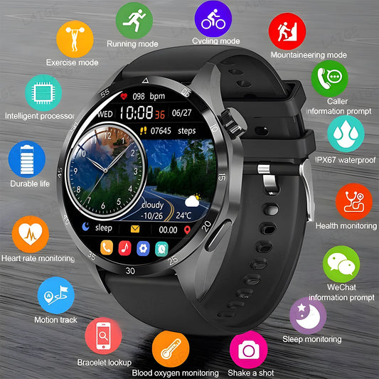 2024 New for Huawei Watch 4 pro + Men Smart Watch AMOLED Screen Sports Fitness Tracker NFC Bluetooth Call Blood Sugar smartwatch