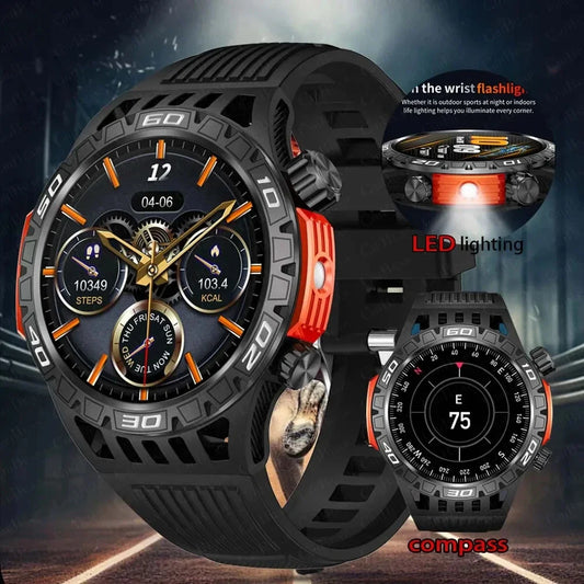 New Smart Watch Men With LED Flashlight Sports Fitness Watch IP68 Waterproof Health Monitoring Bluetooth Call Smartwatch 2024