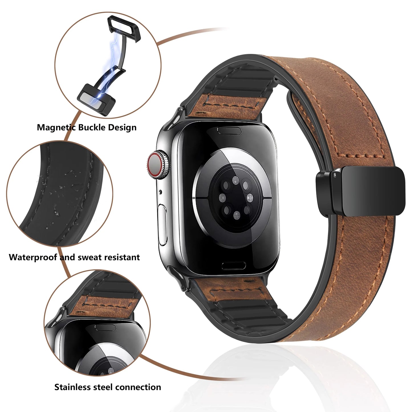 Leather Strap For Apple Watch Band 49mm 44mm 45mm 42mm 40mm 38 41mm Silicone Bracelet Correa iWatch ultra 2 Series 9 8 7 SE 6 5