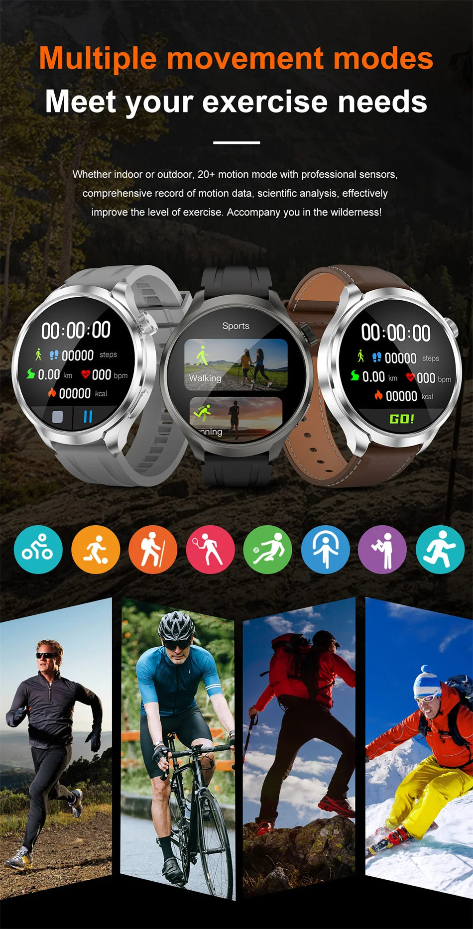 For HUAWEI Outdoor Sports Smart Watch Men AMOLED Screen NFC GPS Compass Heart rate Waterproof Bluetooth Call SmartWatch New 2024