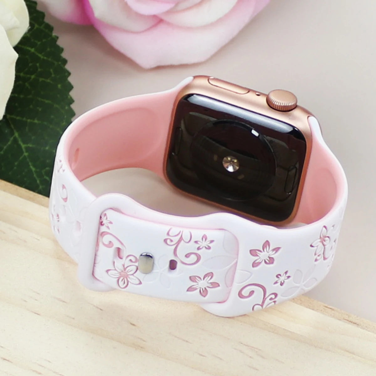 Silicone Strap for Apple Watch Band 41mm 45mm 40mm 44mm Floral Engraved Bracelet for iWatch Series 3/4/5/6/7/8/9/SE/Ultra 2 49mm