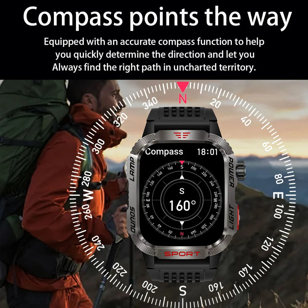 For Huawei Xiaomi 2.01 inch Smart Watch Men 2024 New 360*360 HD Screen Compass Bluetooth Call GPS IP68 Waterproof Smartwatch Man