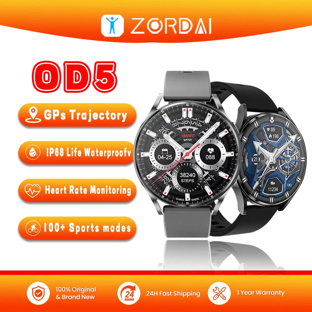 Zordai OD5 Galaxy Smartwatch 6 Men's GPS Track Full Touch Blood Pressure Bluetooth Call Smart Watch Men Women For iphone Samsung