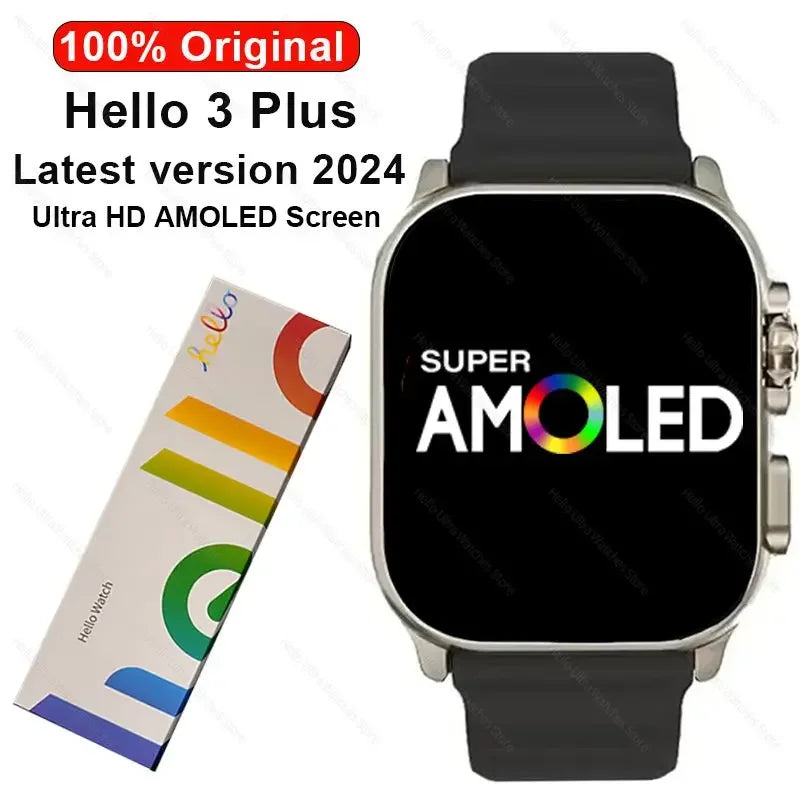 Smartwatch 2024 New Official Original Hello Watch 3 Plus 49mm ULTRA AMOLED 4G ROM NFC GPT Compass Bluetooth Call Clock Men Women