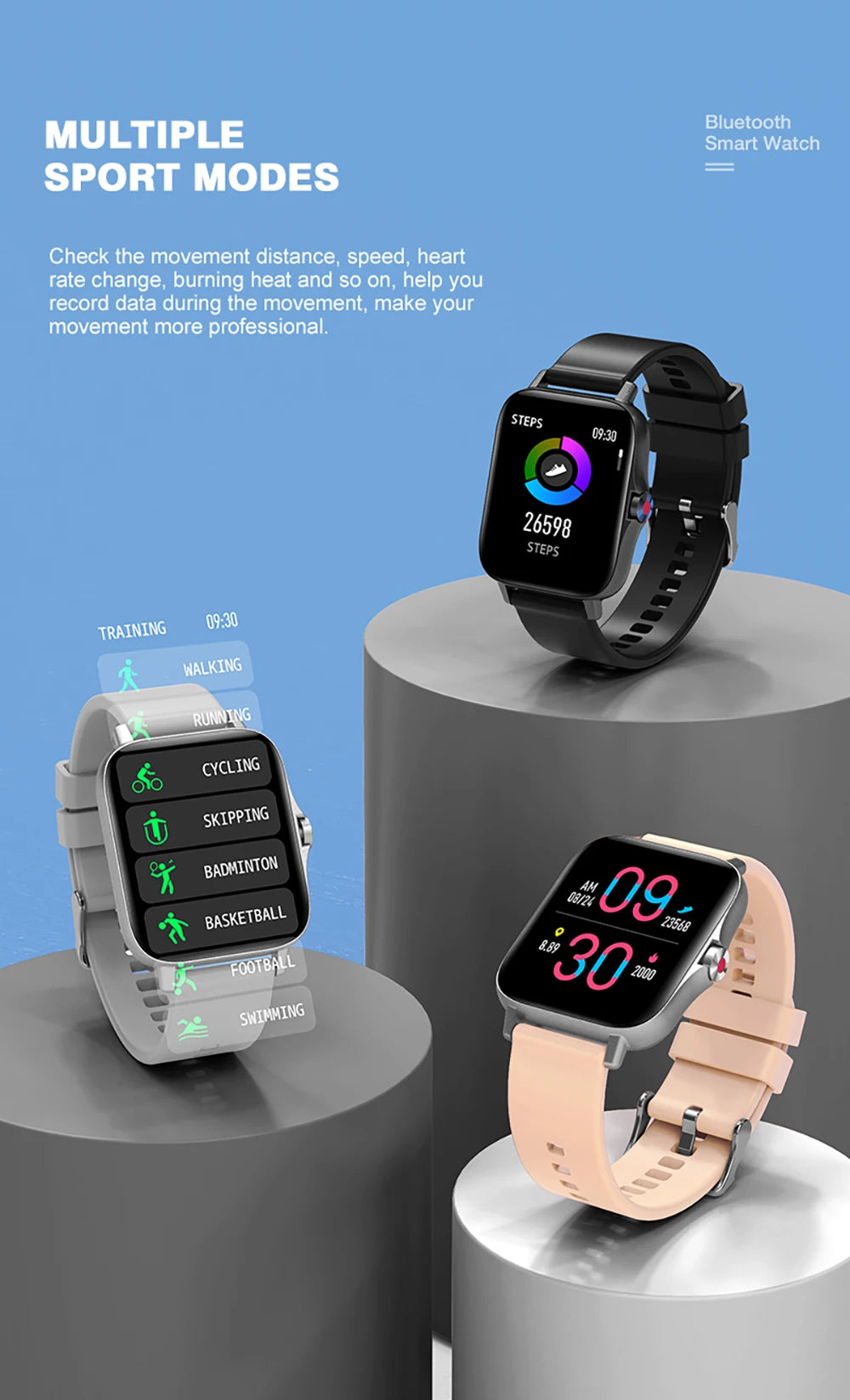 2024 New Men 1.69 Inch Blue Tooth Call Smartwatch Heartrate Blood Oxygen Testing Music Playing Waterproof Women Sport Smartwatch