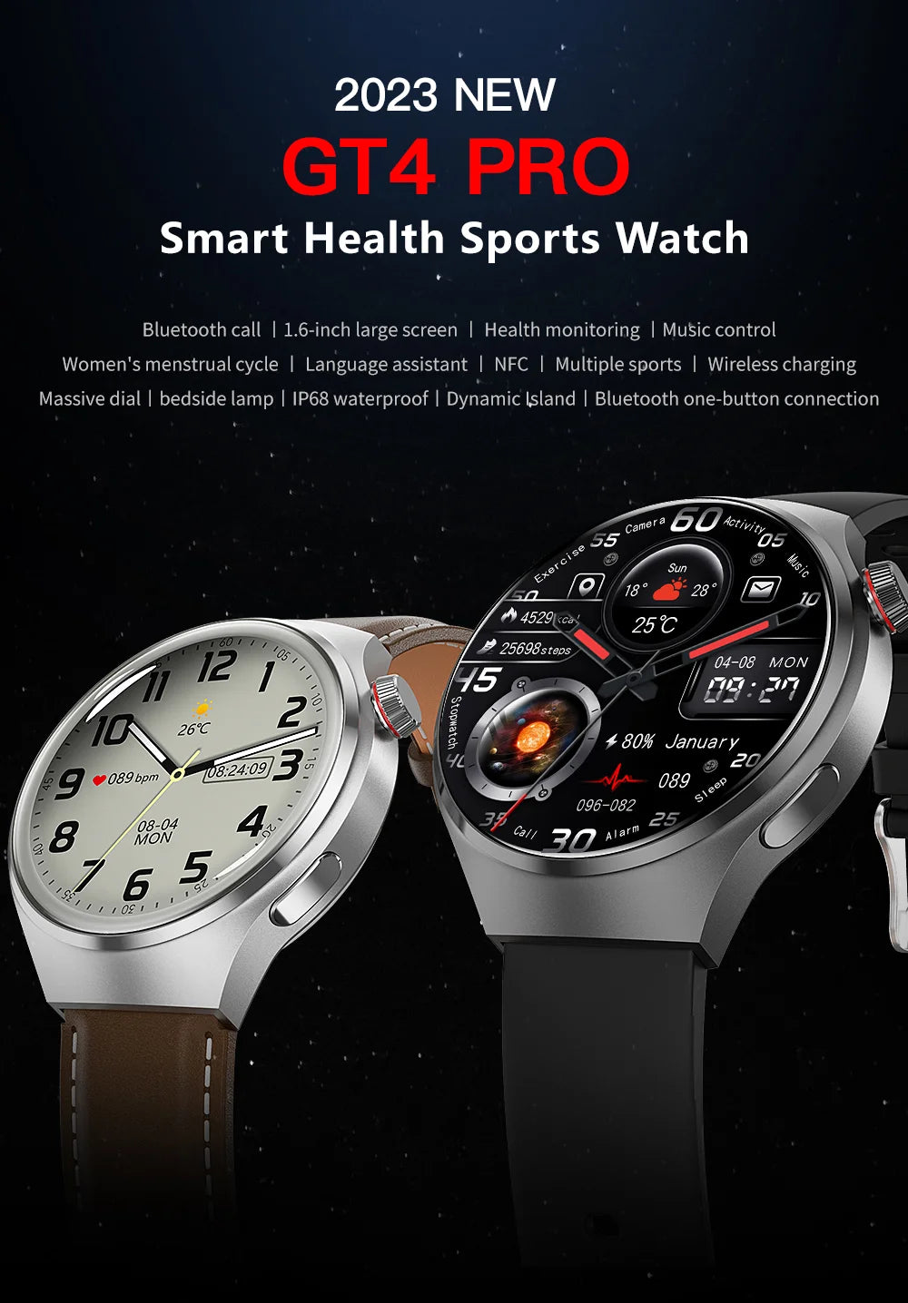 For Huawei GT4 PRO Smart Watch Men AMOLED HD Screen Sport Watches Bluetooth Call GPS Tracker Blood Sugar NFC Smartwatch 2024 New