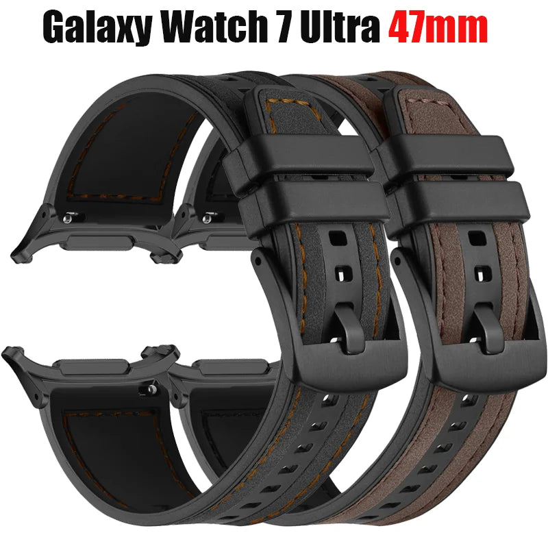 Leather Silicone Strap For Samsung Galaxy Watch 7 Ultra 47mm Sports Women Men Bracelet Band Loop For Samsung Watch 7 47mm Clasp