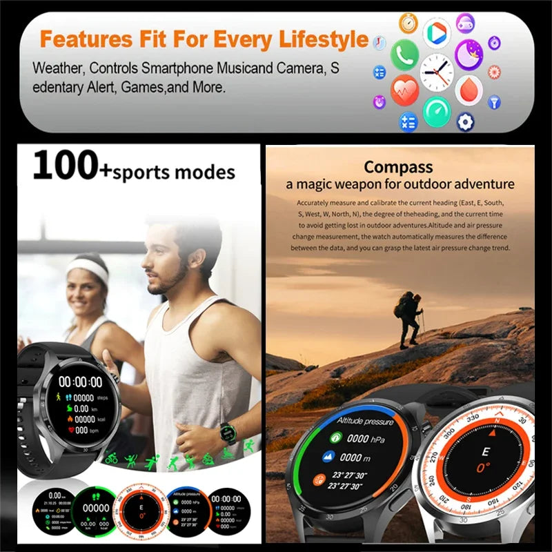 For Huawei Xiaomi Smart Watch Men NFC GPS Tracker AMOLED 360*360 HD Screen Heart Rate Bluetooth Call SmartWatch 2024 Men's Watch