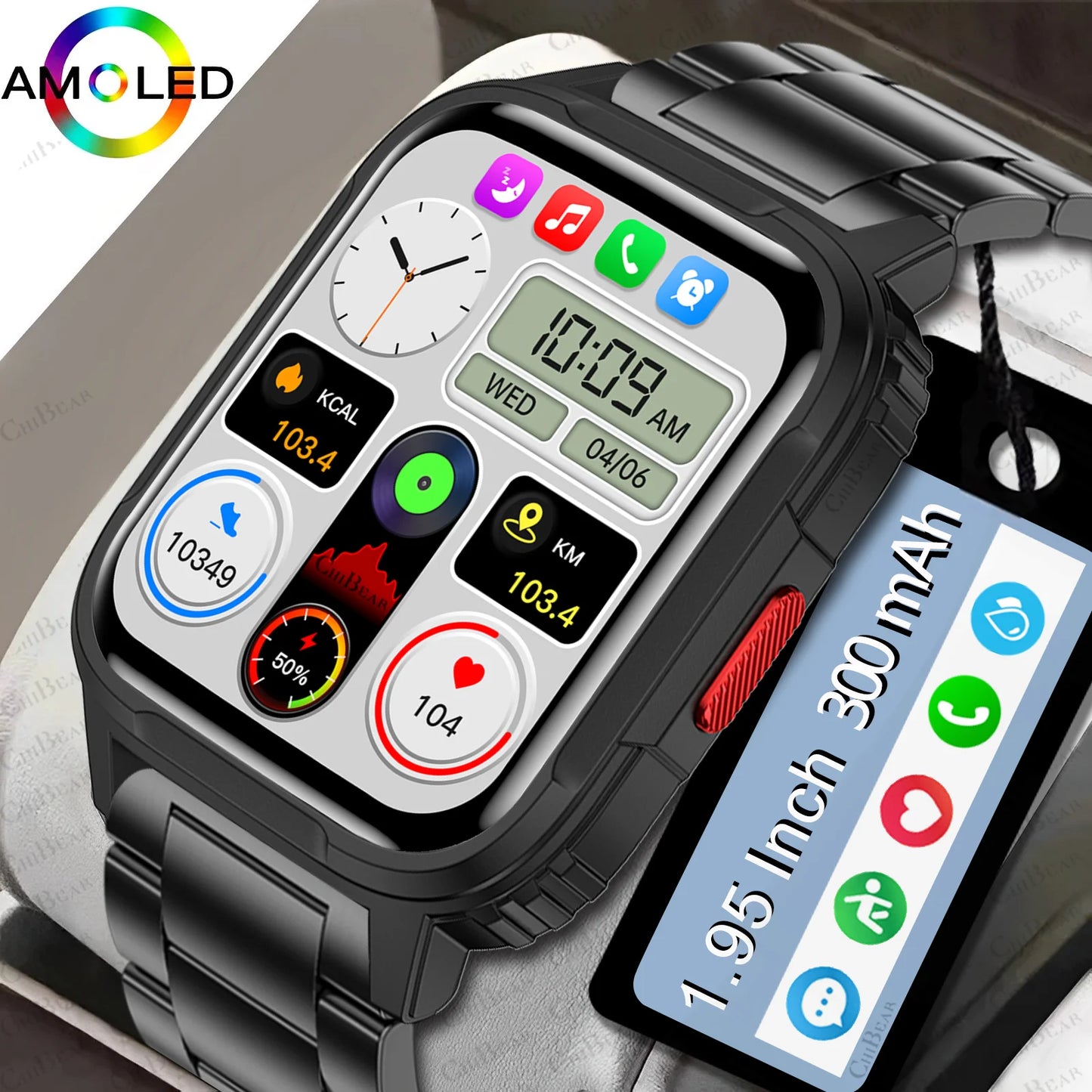 2024 New Military Outdoor Sport Smart Watch Men 1.95 Inch Screen Heart Rate IP68 Waterproof Fitness Bluetooth Call Smartwatch