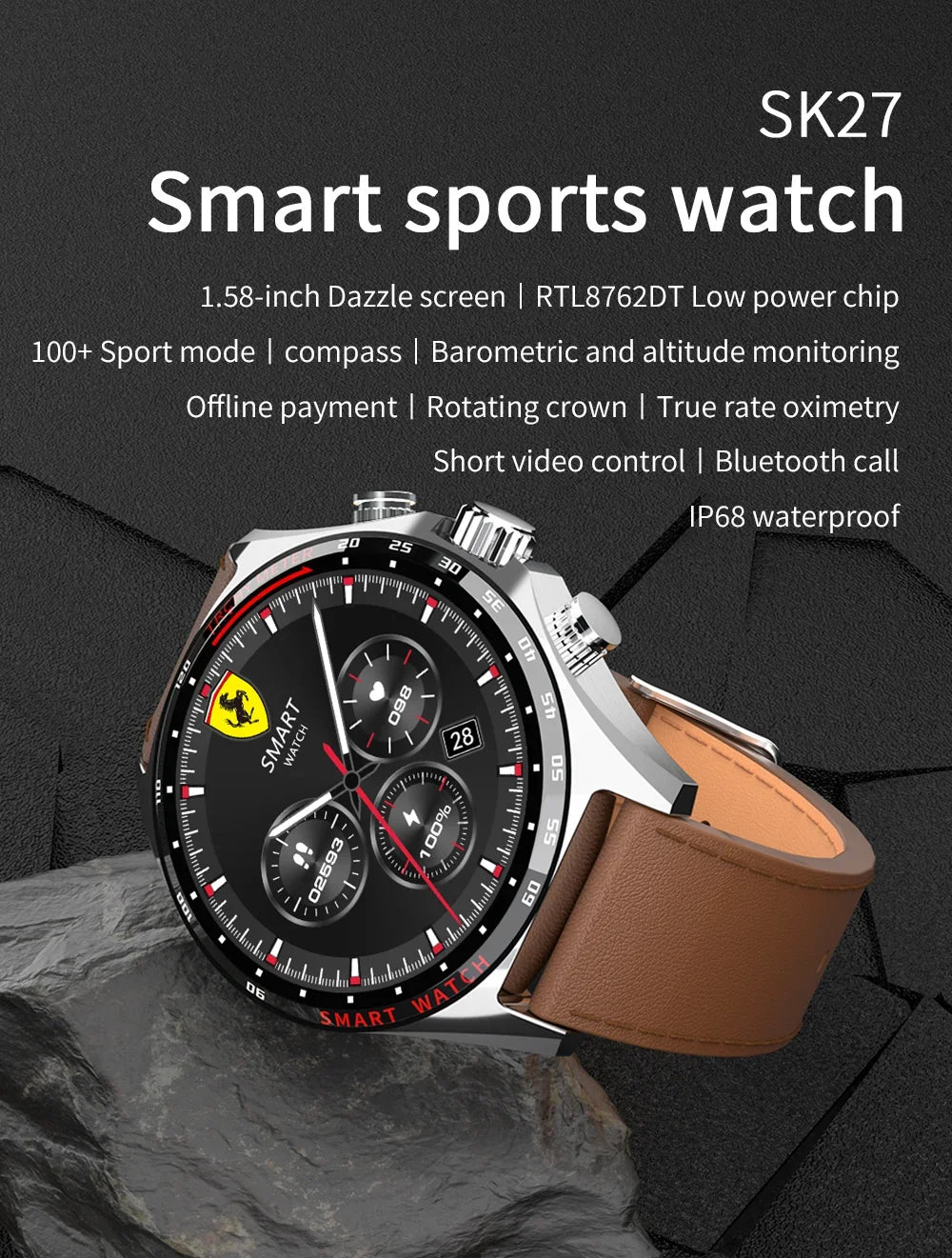 2024 New Smart Watch Men Original AMOLED HD Screen Outdoor Sports Fitness Tracker Compass Business NFC Bluetooth Call Smartwatch