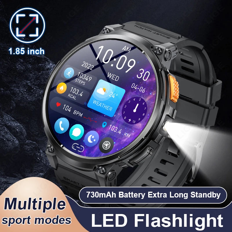 2024 New Luxurious Men Smart Watch LED Flashlight 730mAh Larger Battery Watch Bluetooth Call Waterproof Sports Smartwatch Men