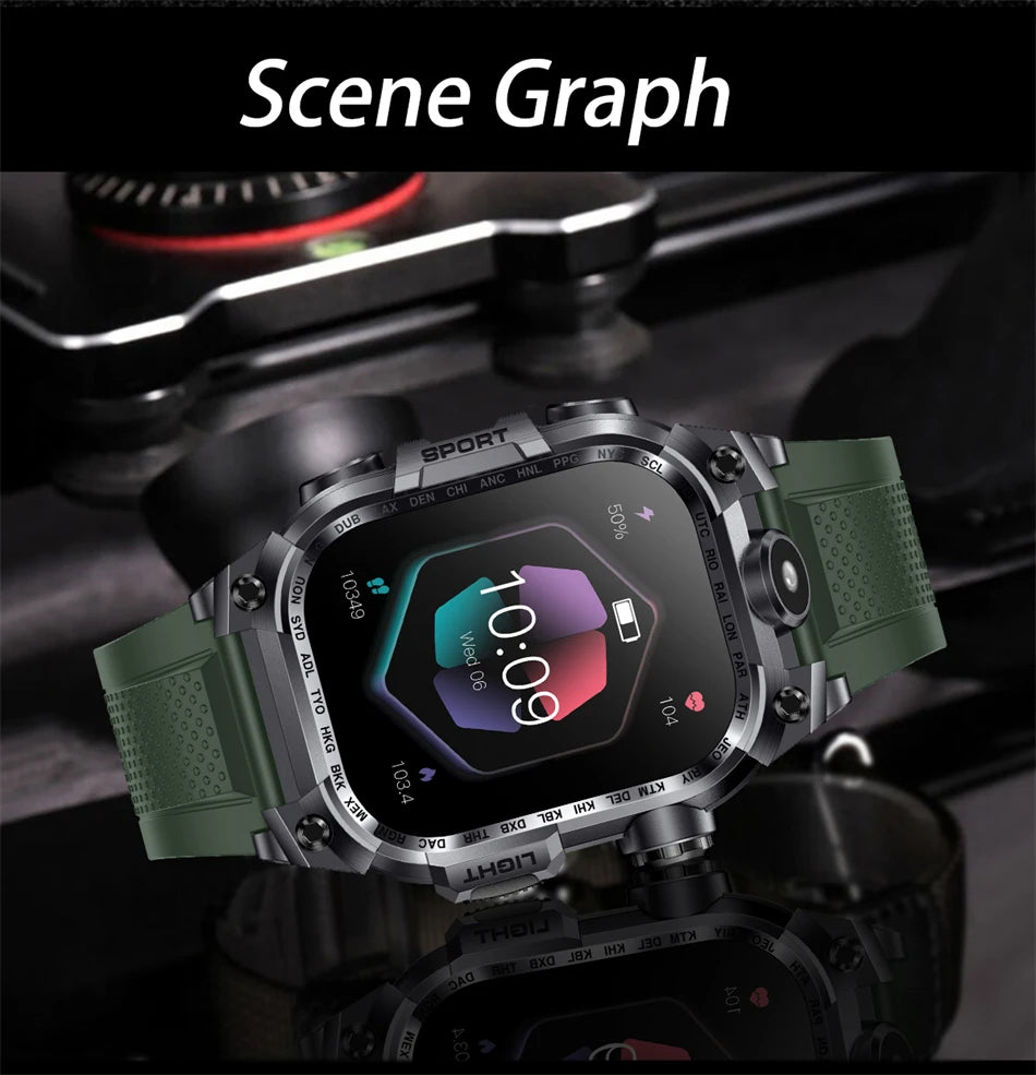 2024 Military Men Smart Watch Outdoor Flashlight Women Watch Sport Fitness Tracker Blood Oxygen Monitoring Smartwatch For Xiaomi