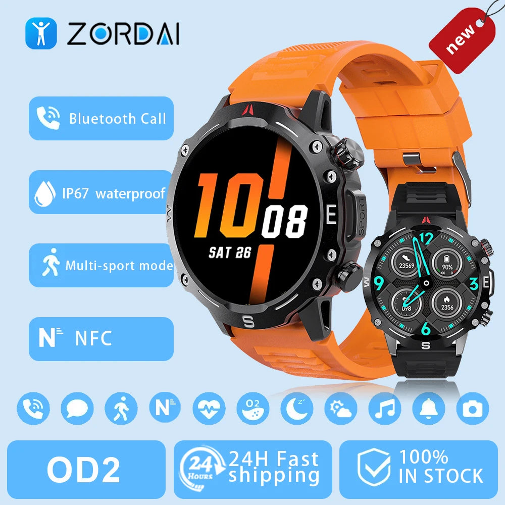 Zordai New 2024 OD2 Smart Watch GPS Track 3ATM Waterproof BT Call NFC Sports Health Outdoor Fitness Tracker Men Women Smartwatch