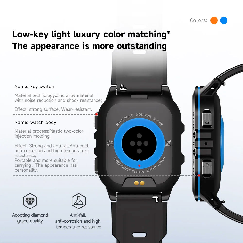 2024 New 1.96" AMOLED Men Outdoor Sports Smart Watch Blue Tooth Call Heart Rate 350Mah 1ATM Waterproof Watches Music Smartwatch