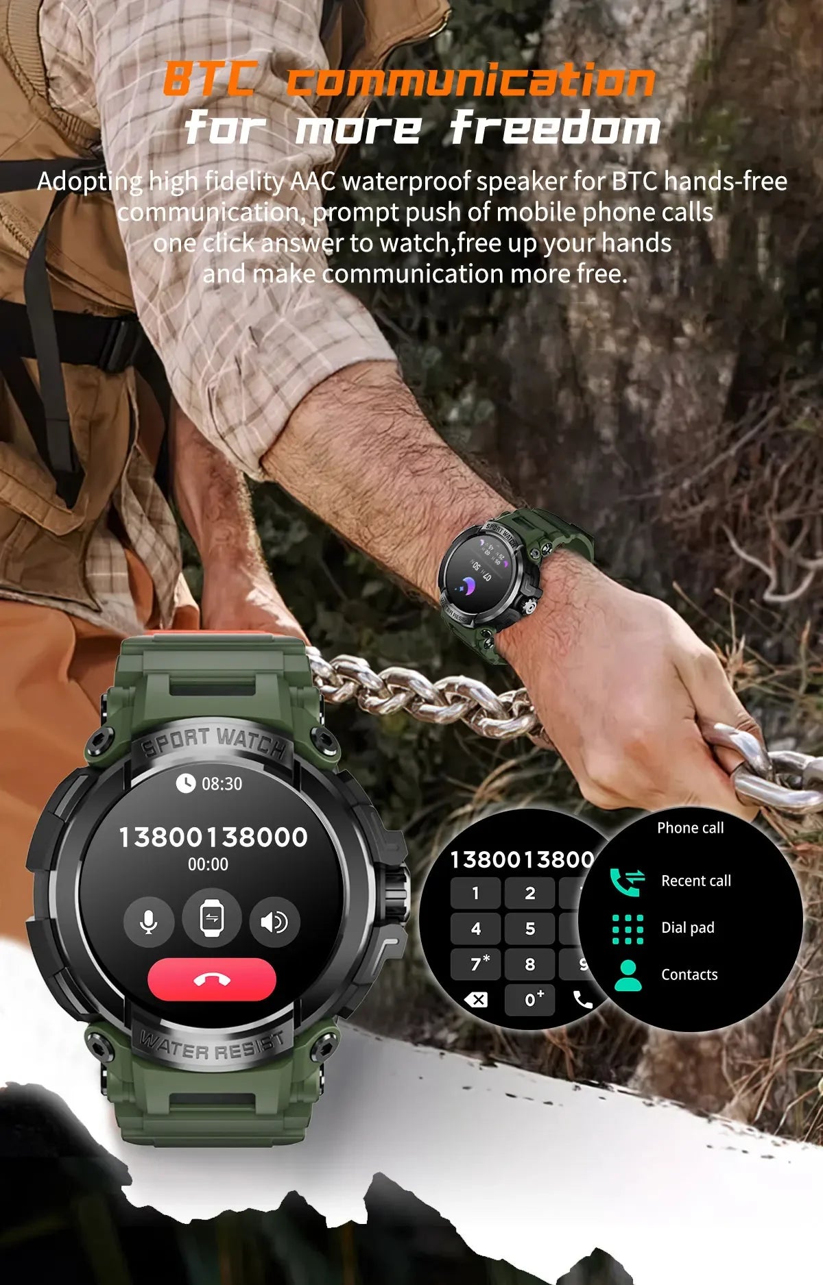 2024 New Durable Military Smartwatch Heart Rate Monitor 600mAh Battery Bluetooth Call Men Outdoor Smart Watch for Xiaomi Android