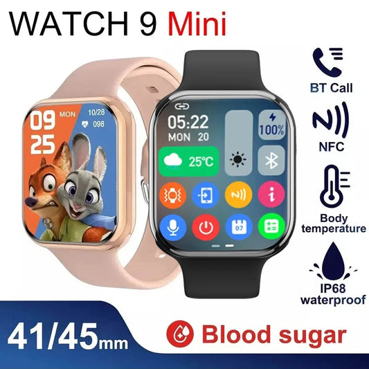 2024 Watch 9 Mini Smart Watch Men Blood Glucose BT Call NFC Always On Display Fitness Women Series 8 Smartwatch For Ios Watches