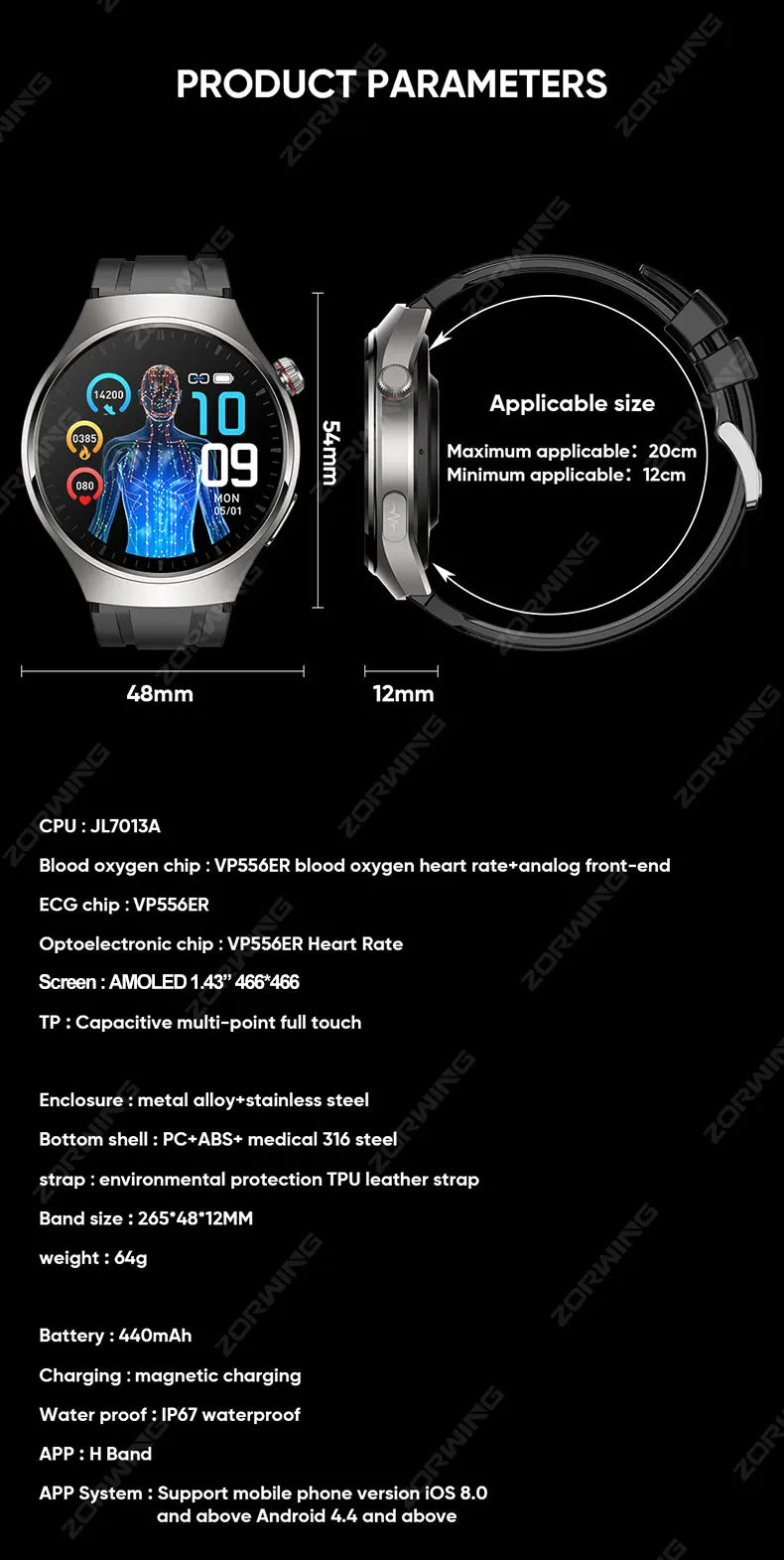 MT200 PPG+ECG Smart Watch Men Watch 4 Pro 1.43" AMOLED Screen Heart Rate Body Temperature Blood Pressure Smartwatch 2024 New